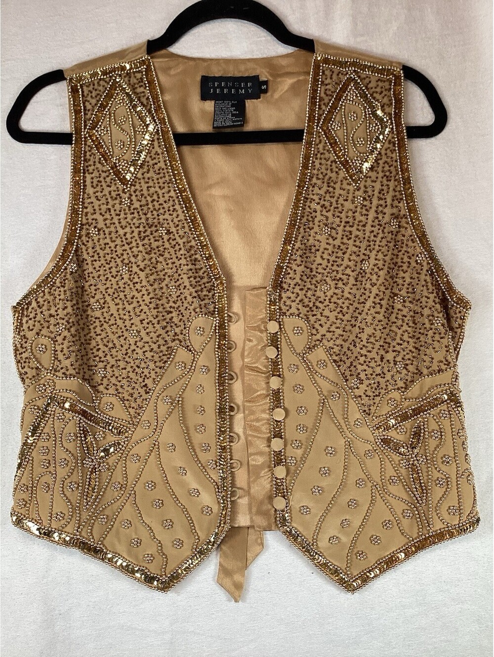 VTG SPENSER JEREMY Gold Sequin Vest SIZE S